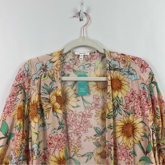 Maurice's NWT Open Front Kimono Topper Pink & Yellow Sunflower Floral Drapey XXL - Picture 2 of 15